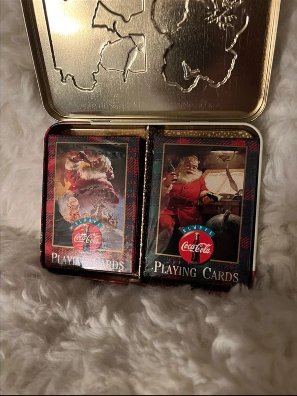 Coca Cola Red and Black Santa Playing Cards Tin